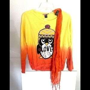 SELF ESTEEM penguin orange long sleeve tee w/scarf